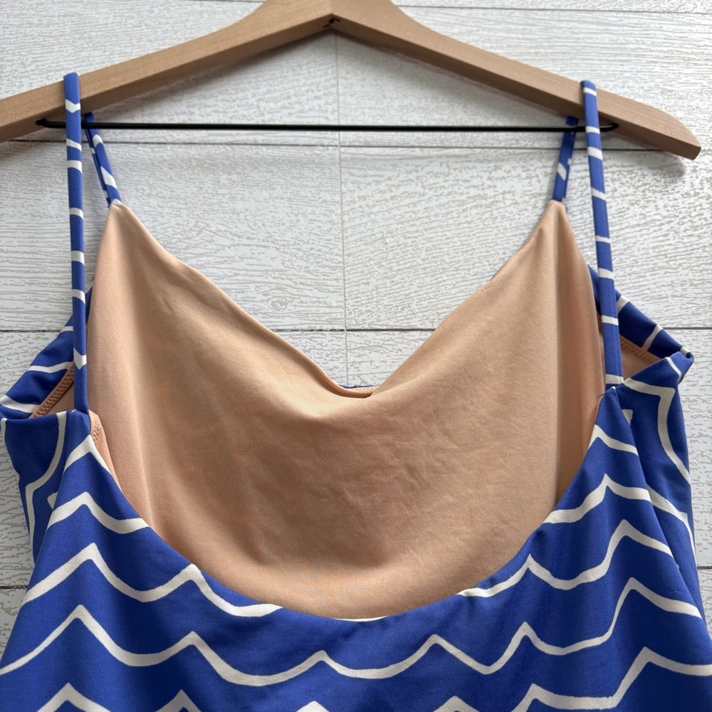 J. Crew Playa Wave Laguna Ruched One-Piece Swimsuit, in Blue & White, Size XL - Picture 9 of 12